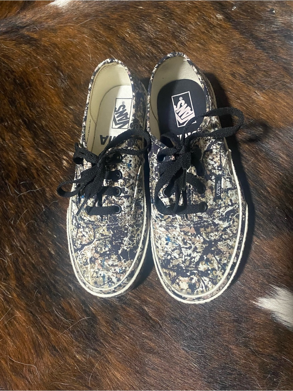 Vans Low Top Splatter Print Sneakers - Black & Cream MOMA authentic size 5m 6.5w